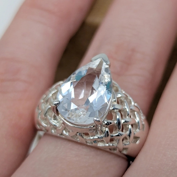 Jewelry - Sterling silver 925 topaz teardrop cocktail chunky big ring vintage